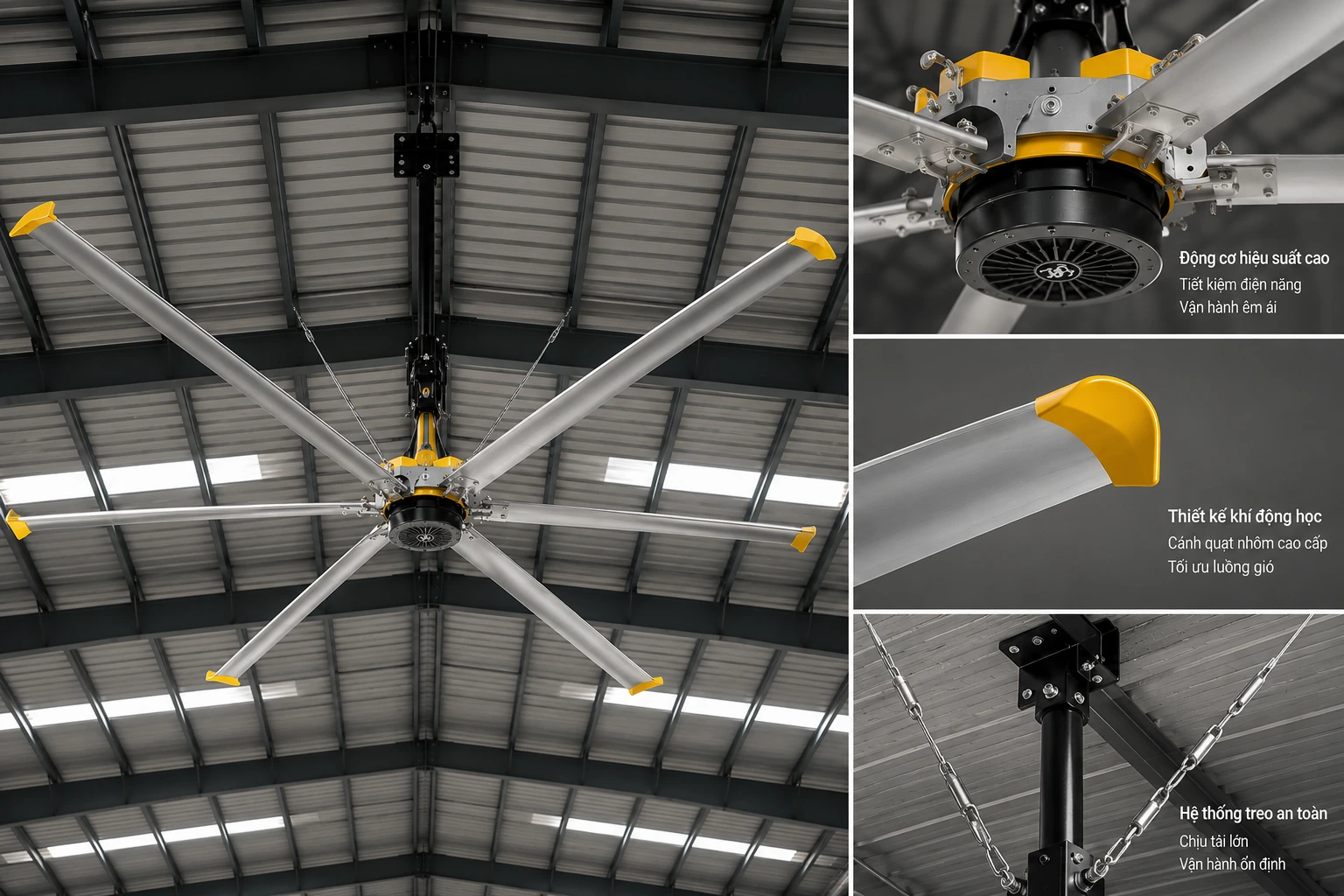 Quạt trần công nghiệp HVLS lắp trong nhà xưởng